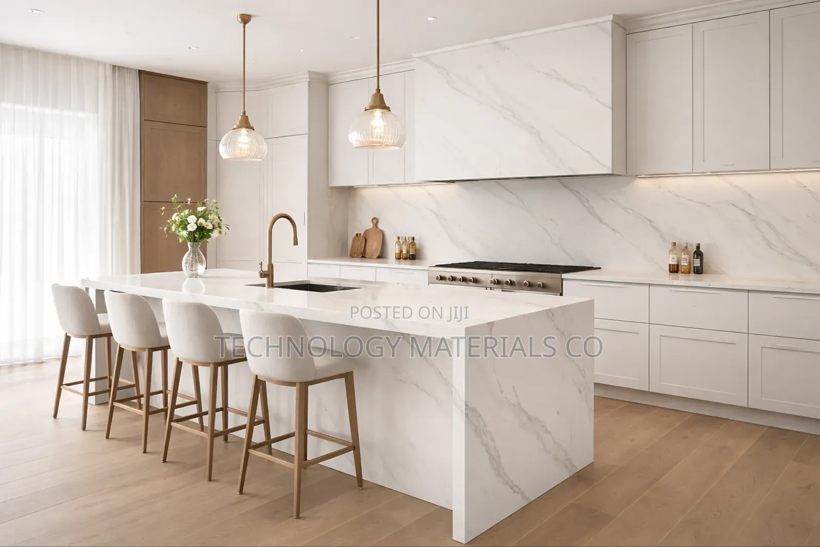 Premium White Marble-Look Sintered Stone.Dimensions : 3.2m * 1.6m