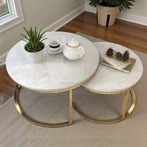 Contemporary Marble Nesting Tables With Gold Base for Home Décor