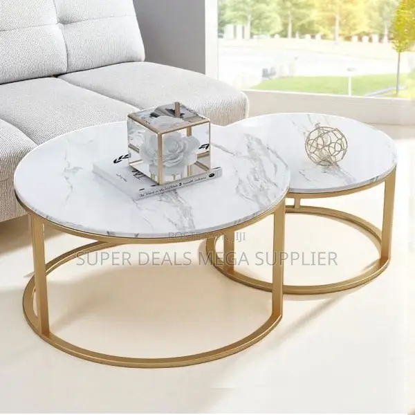 Premium 2- Piece Marble Round Coffee Table Set for Home Interiors
