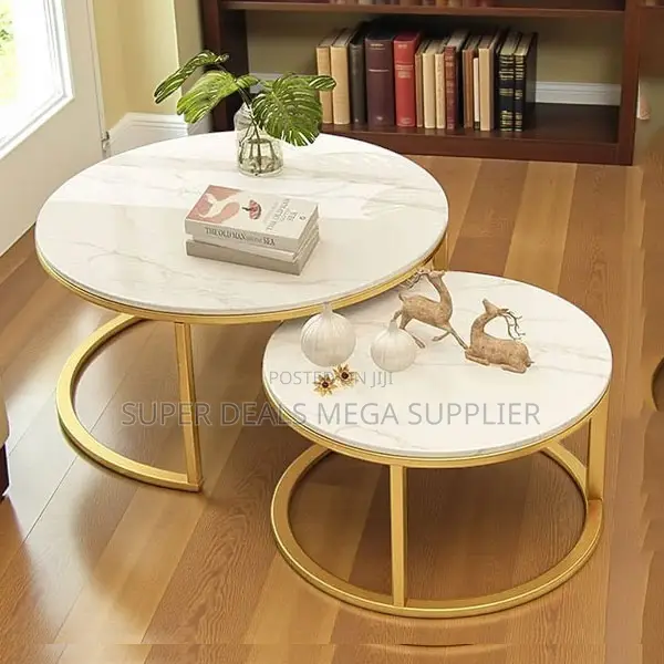 Sturdy Dual Size Marble Top Round Nesting Coffee Table Set