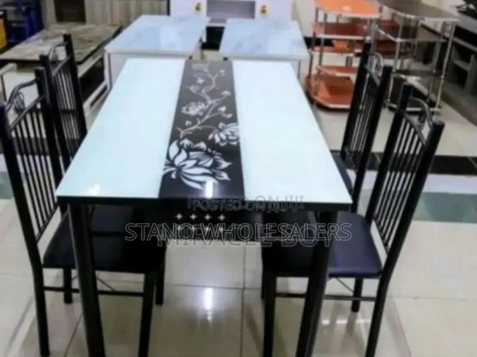 Glass Top White- 4 Sitter Dining Table. 4s