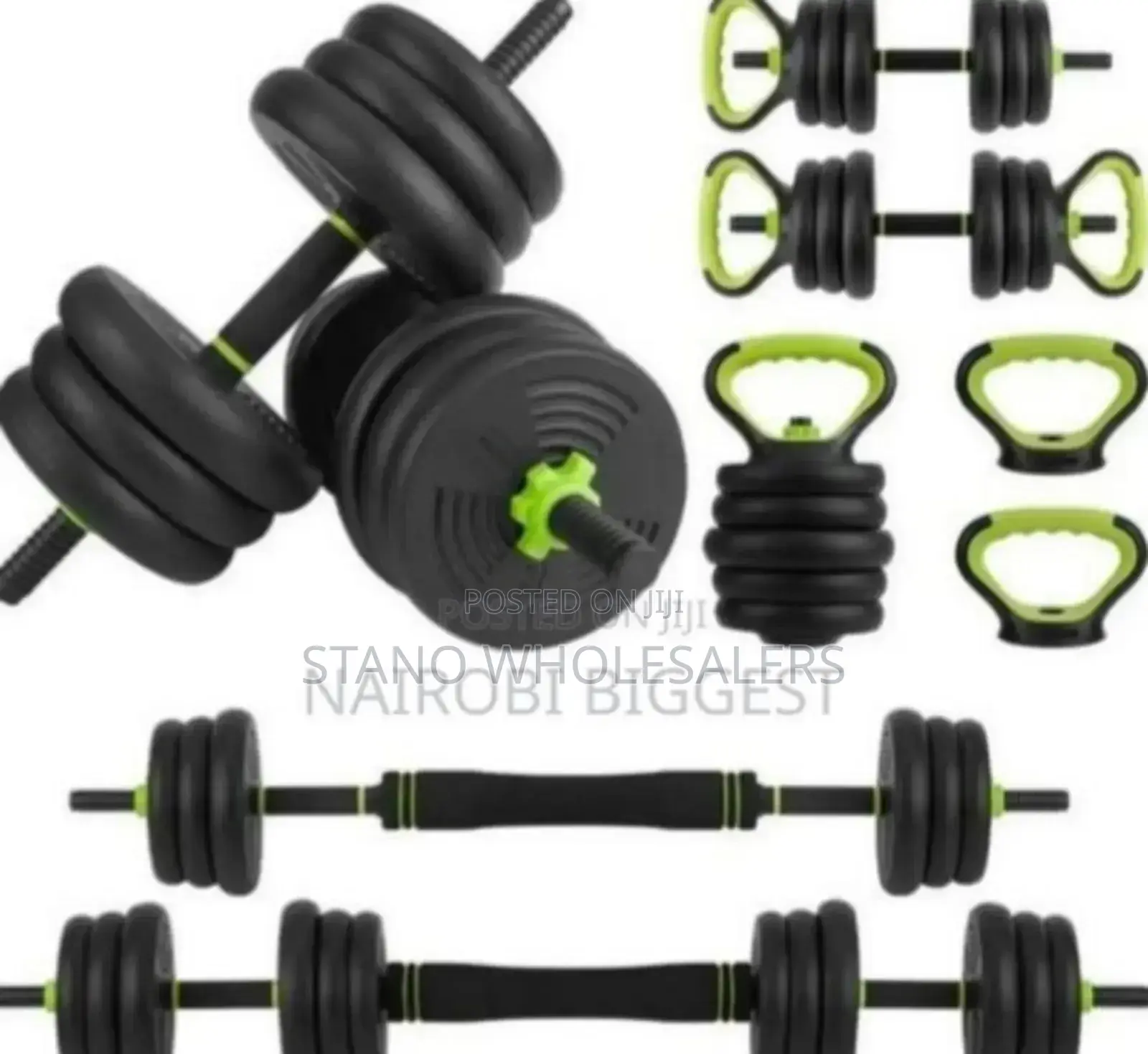 Pure Black. Assembled 30kgs Dumbell Set. Kettle Bells Set