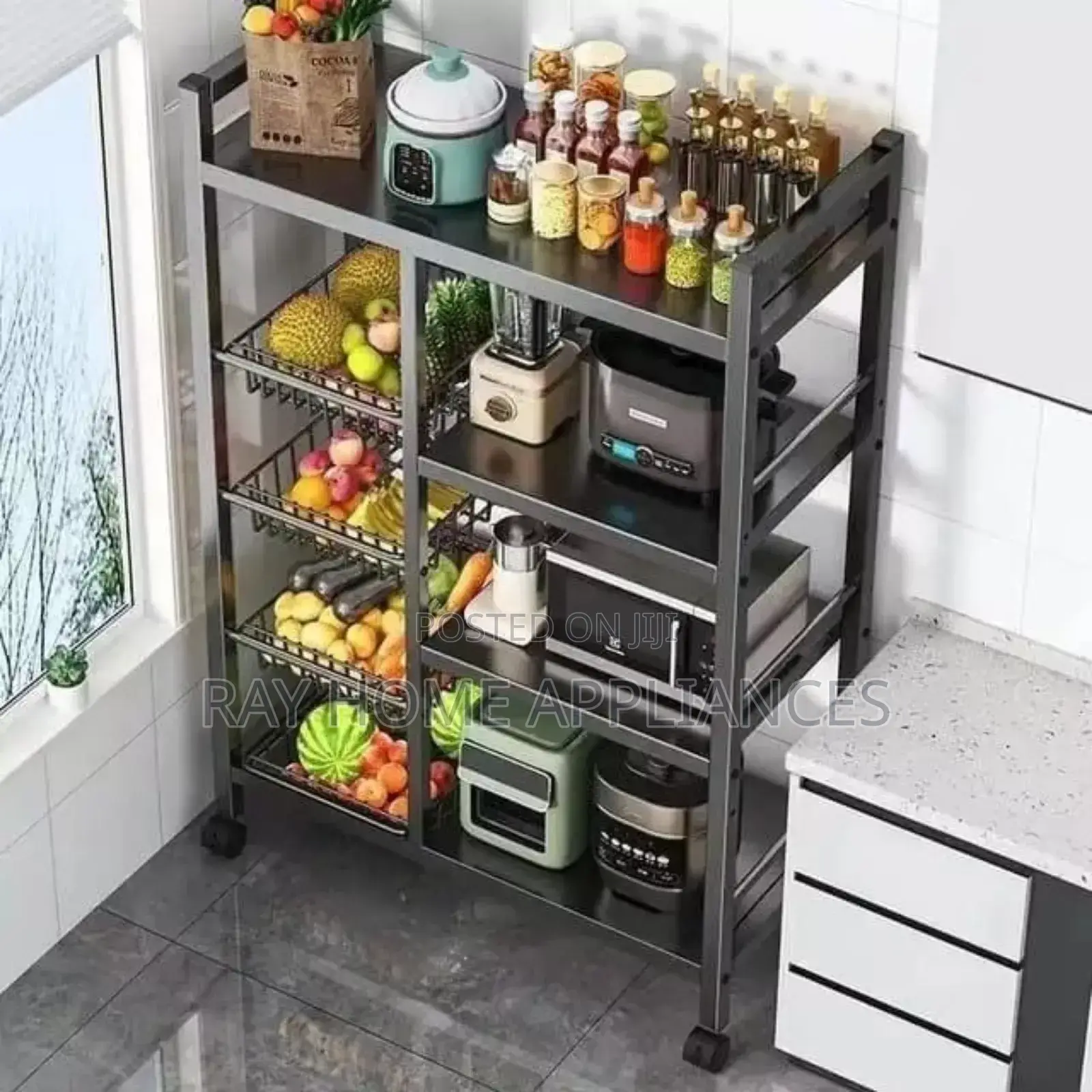 Multifunctional Strongmetallic Kitchenrack With Movable,Lockablewheels
