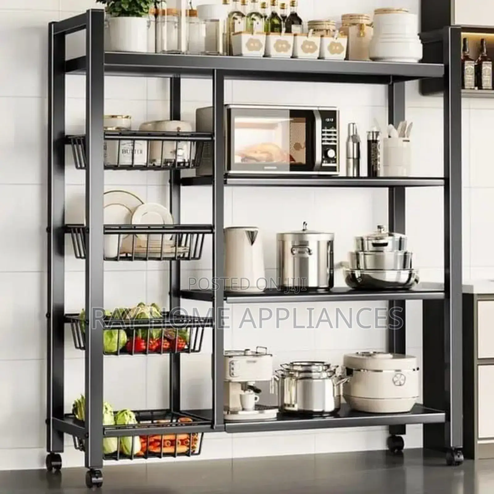 Multifunctional Strongmetallic Kitchenrack With Movable,Lockablewheels
