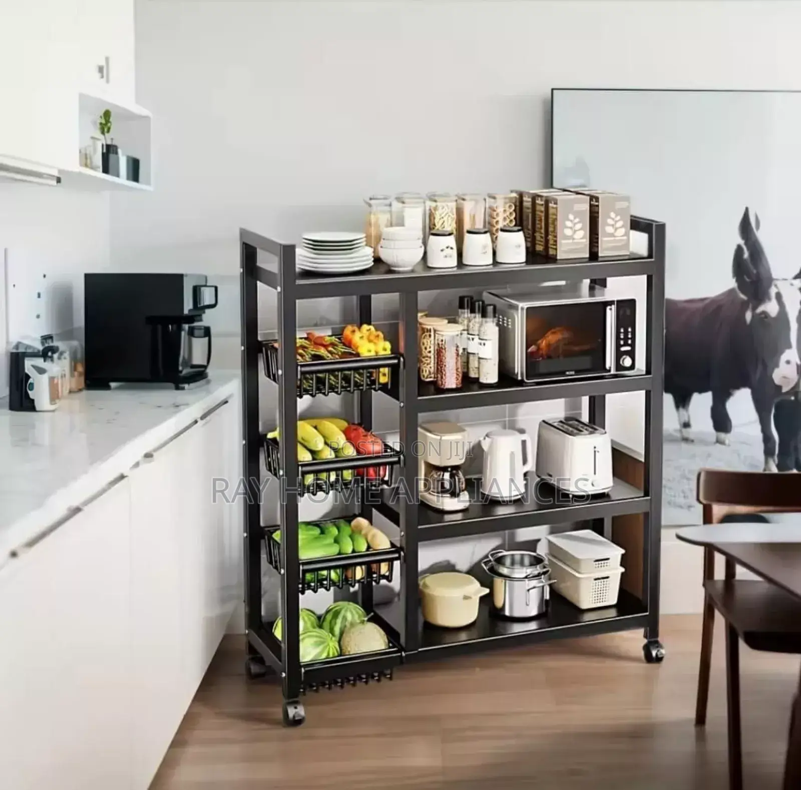 Multifunctional Strongmetallic Kitchenrack With Movable,Lockablewheels