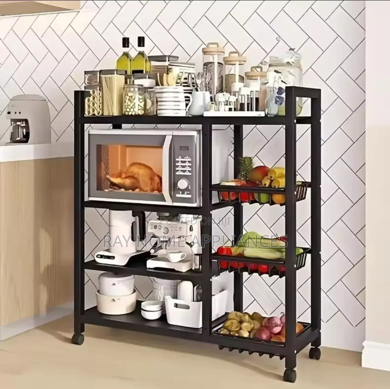 Multifunctional Strongmetallic Kitchenrack With Movable,Lockablewheels