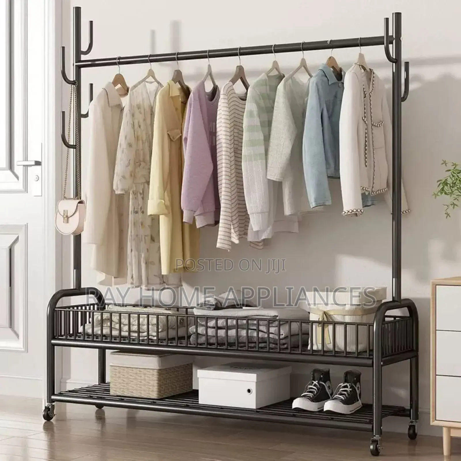 Sturdy Clothes Rack With Storage Basket 2-Tier Bottom Storage Shelf