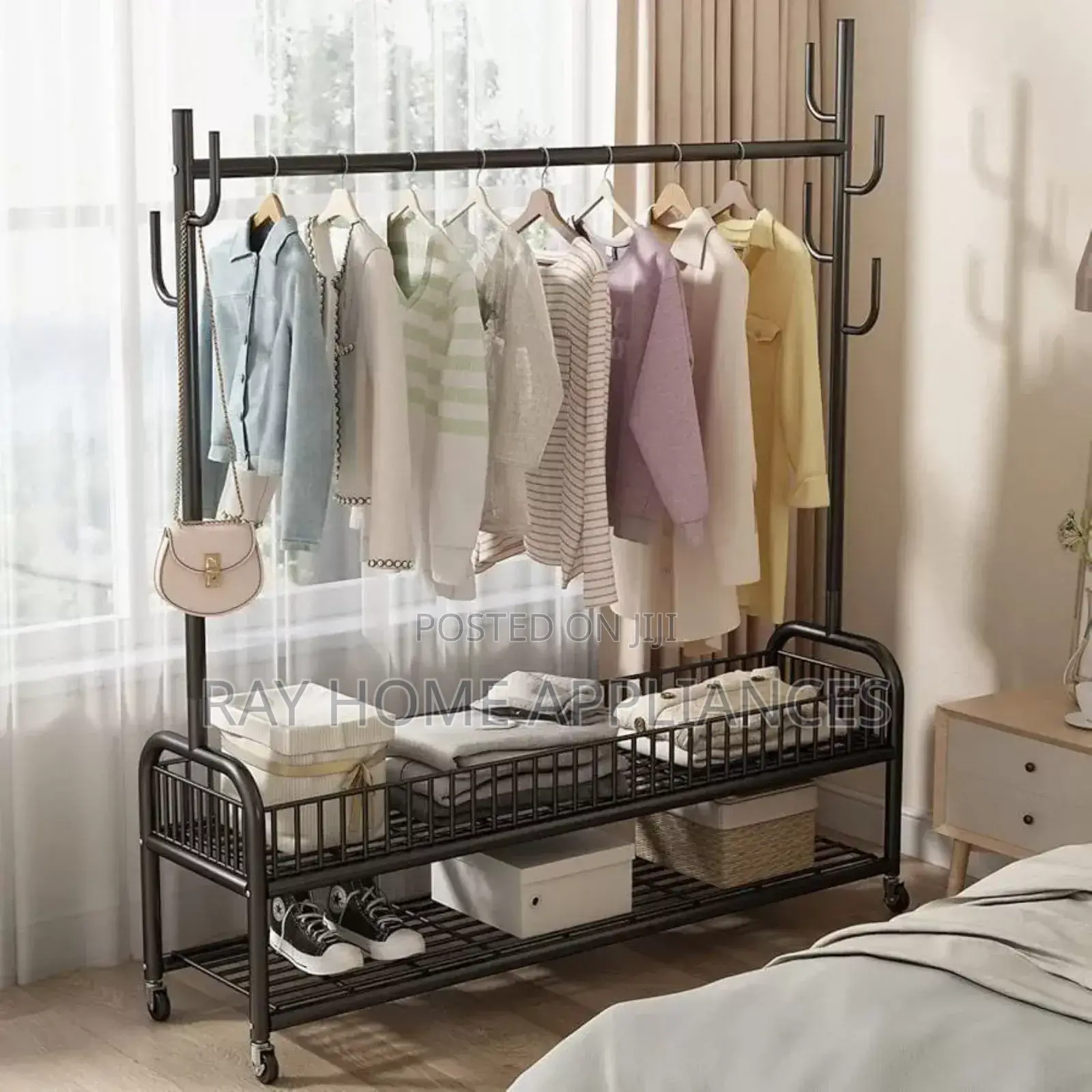 Sturdy Clothes Rack With Storage Basket 2-Tier Bottom Storage Shelf