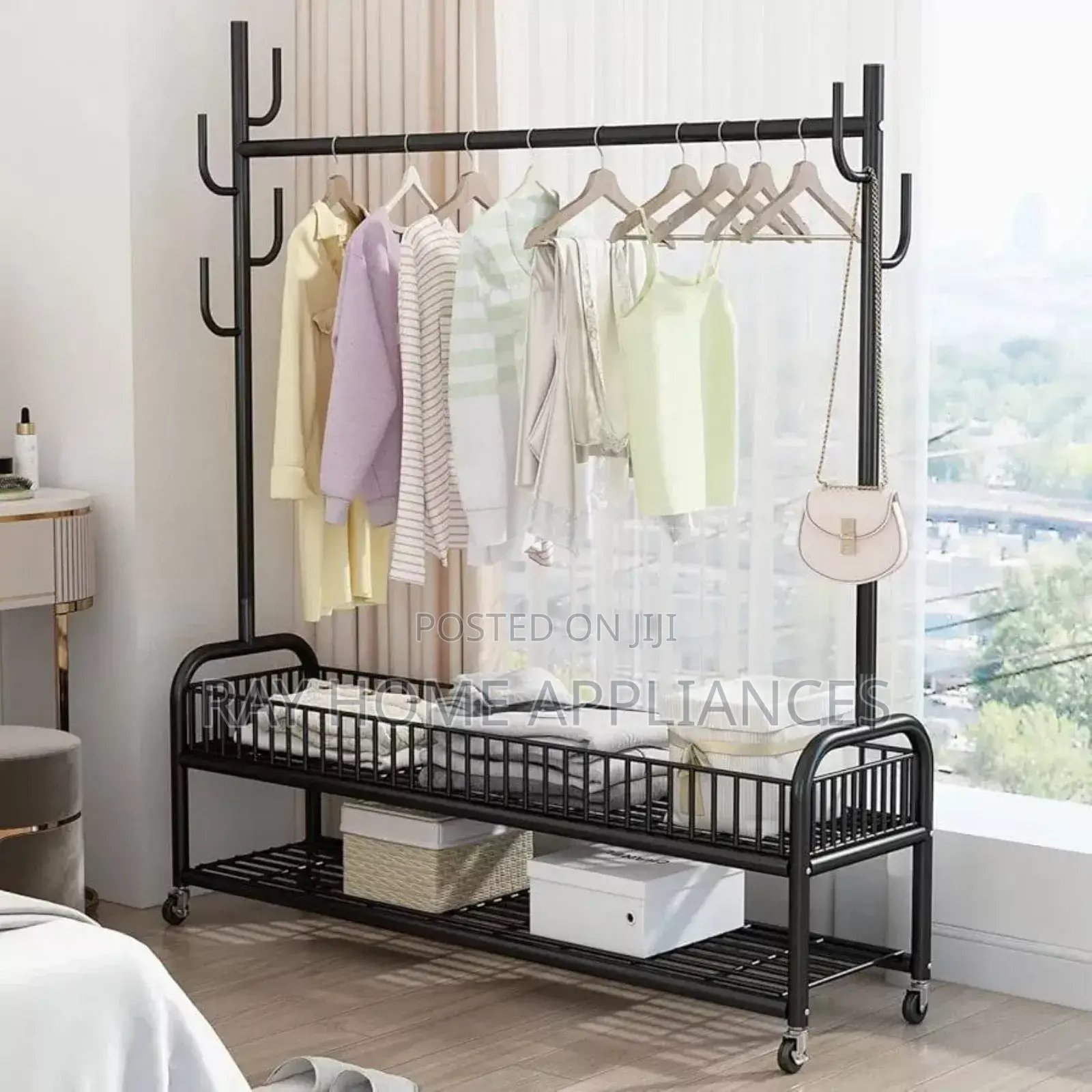 Sturdy Clothes Rack With Storage Basket 2-Tier Bottom Storage Shelf