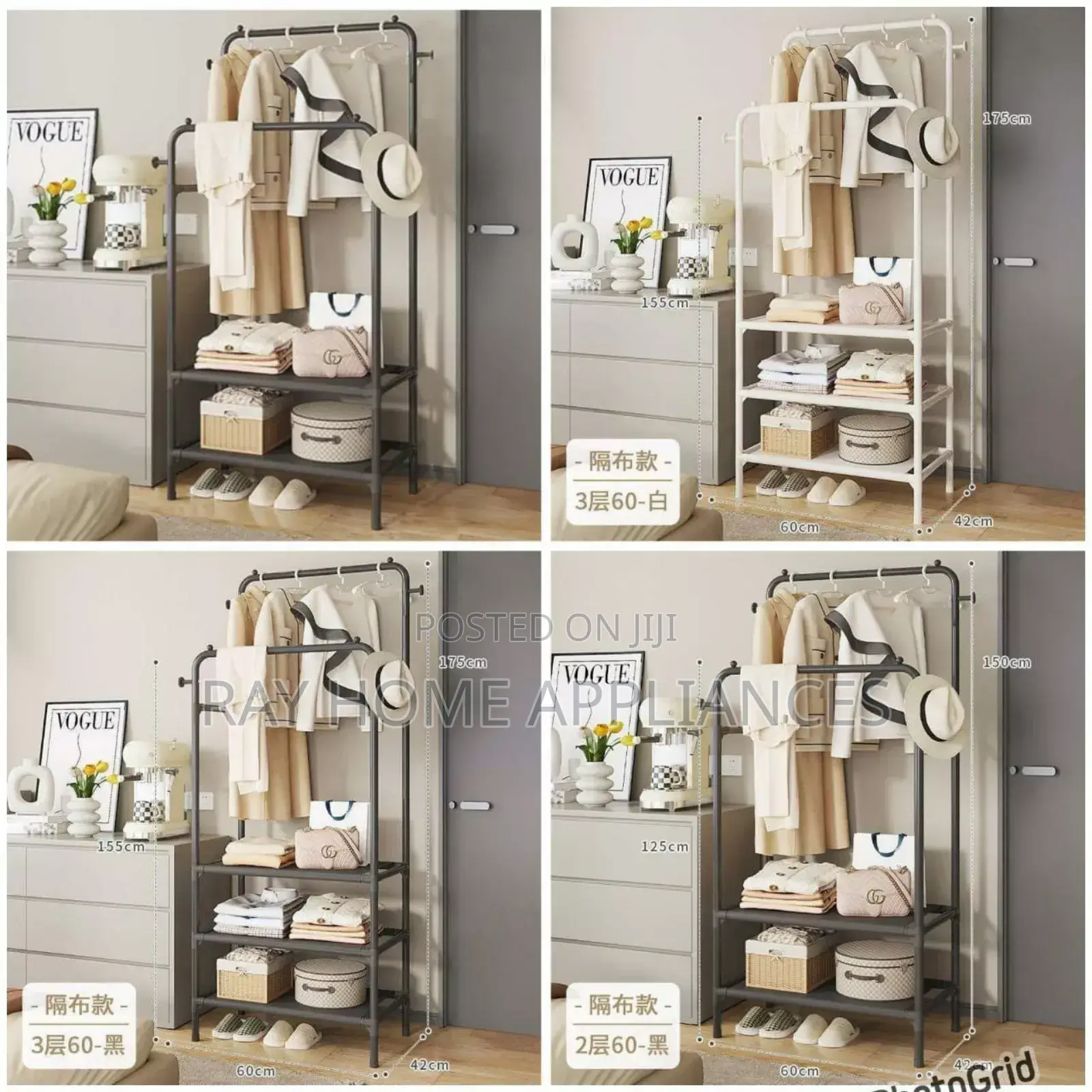 Double Clothing Garment Rack With 3-Tier Storage Shelf