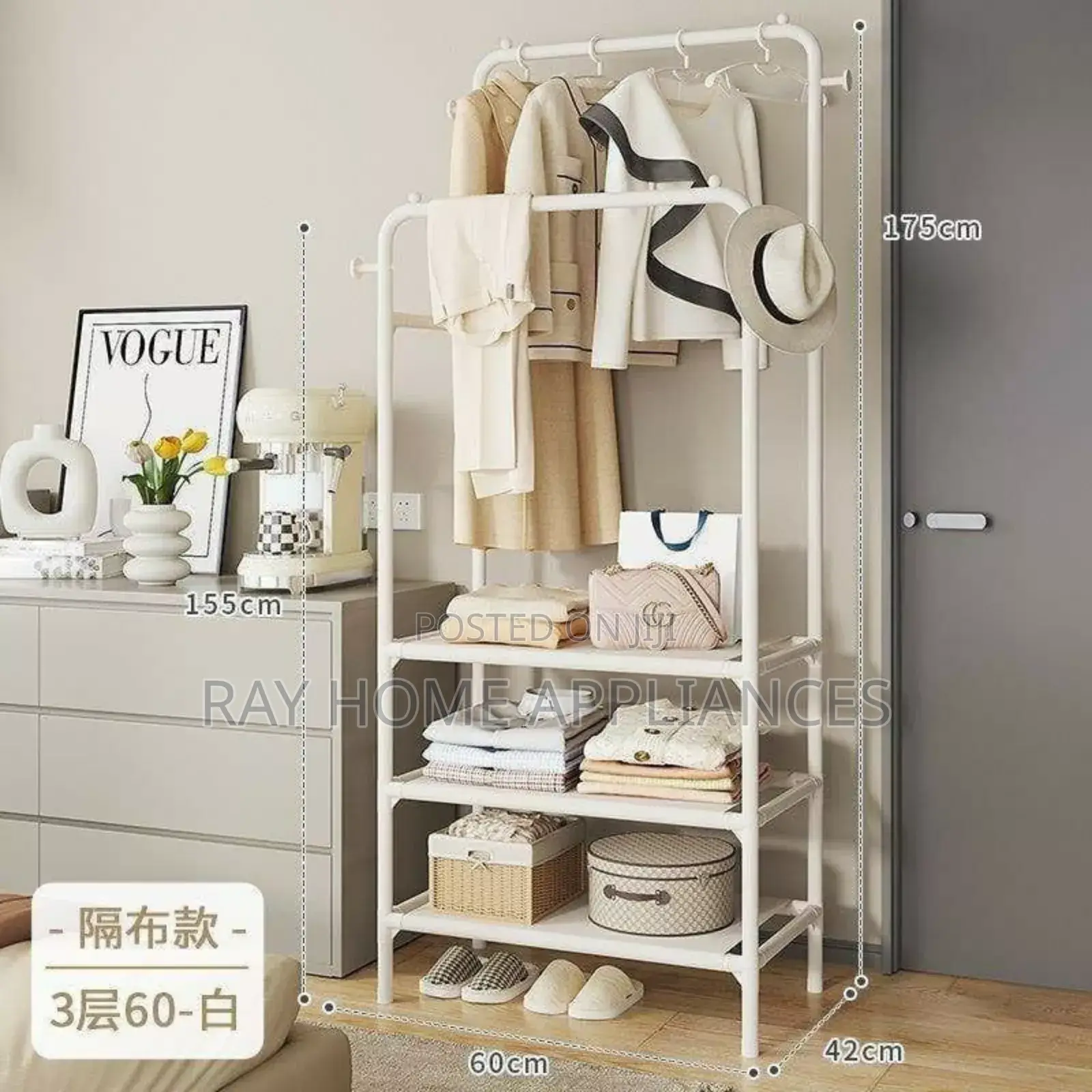 Double Clothing Garment Rack With 3-Tier Storage Shelf