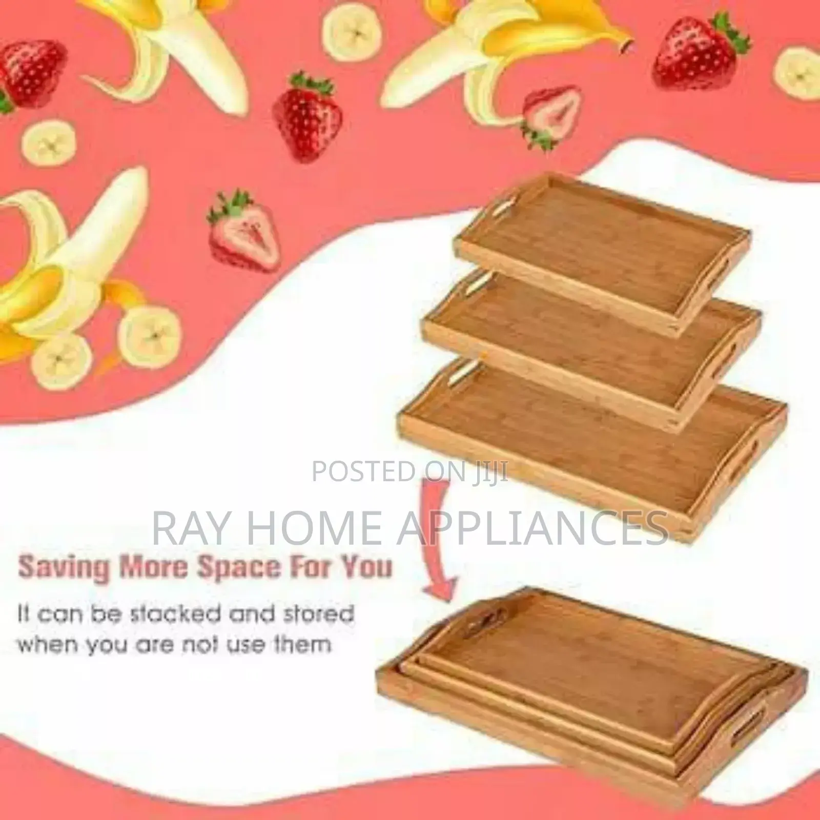High Quality Multifunctional Bamboo Serving Trays 3 Pieces