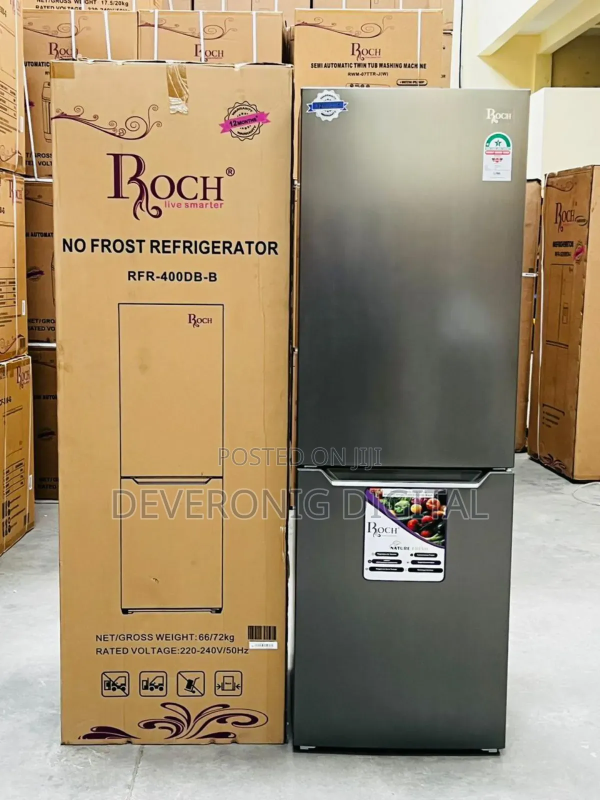 Roch RFR-400db-B Double Door Fridge With Bottom Load Freezer-330 LTRS