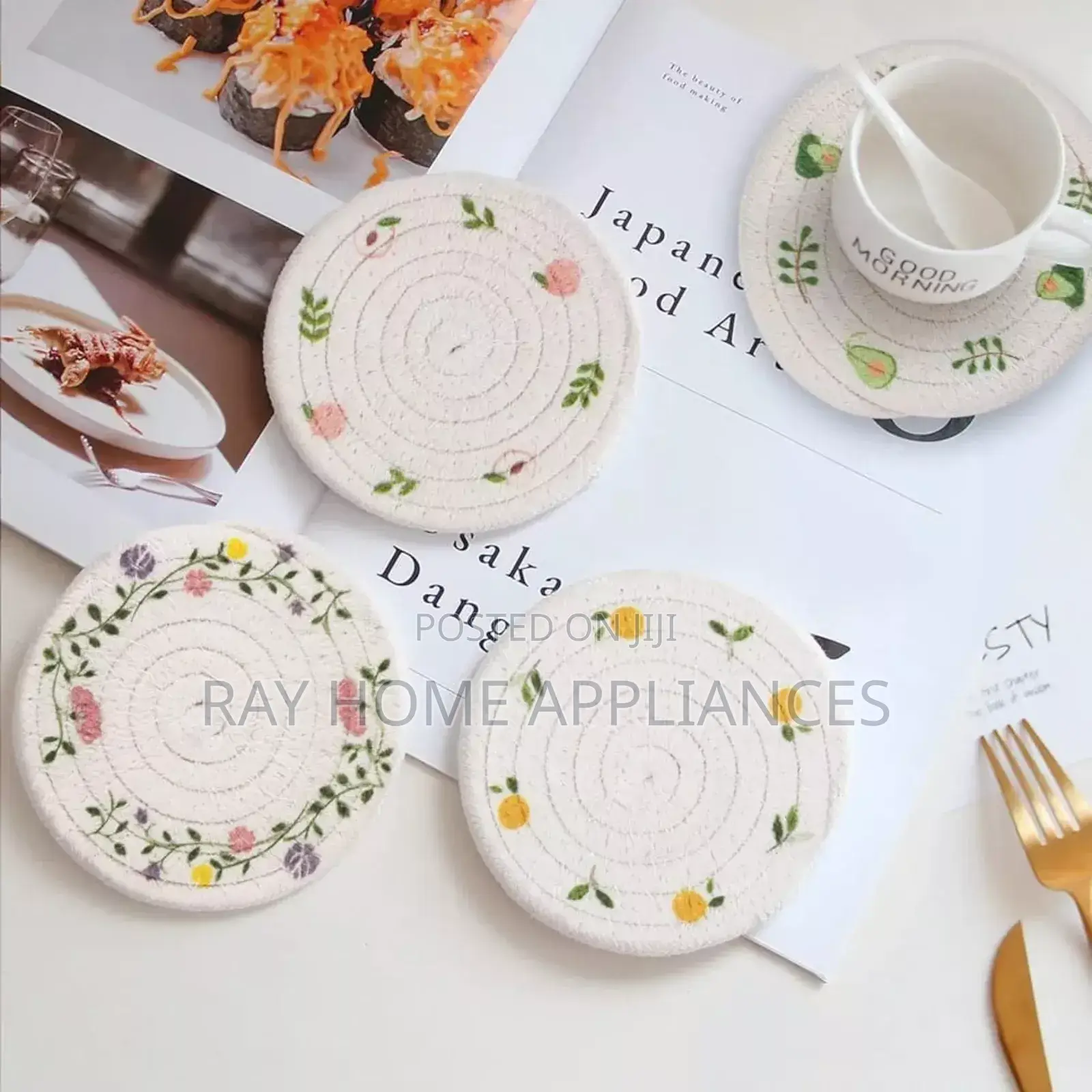 Woven Place Mats 2pcs Material Wooden
 Non-Slip Coaster Set Size 18cm