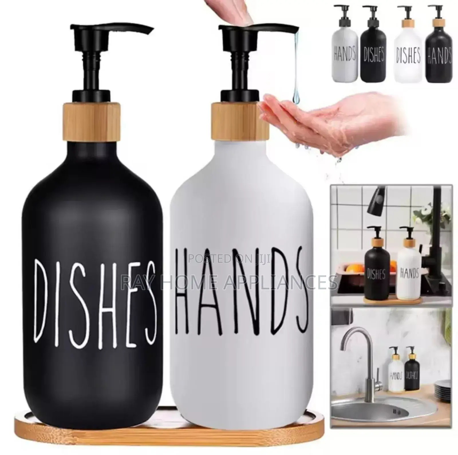 Hands and Dishes Dispenser Set With Stand Ceramic White Black