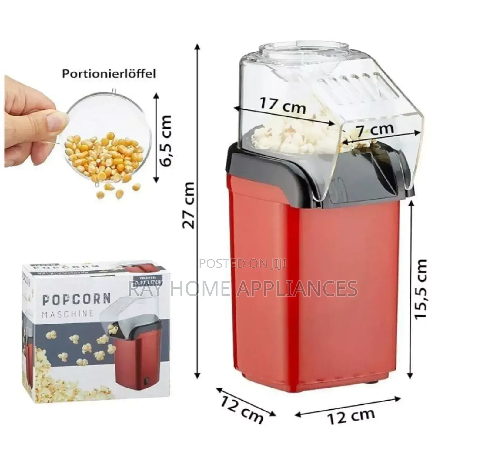 Portable Hot Air Popcorn Maker With Measuring Cup 1200w 240v
