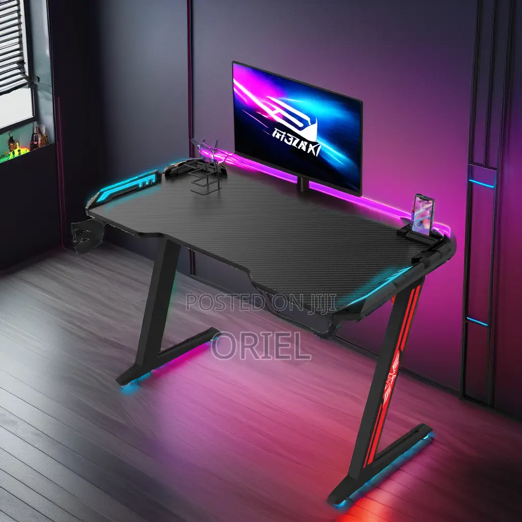 1.2m Gaming Desk : Z Shape Rgb Led Light Gaming Desk