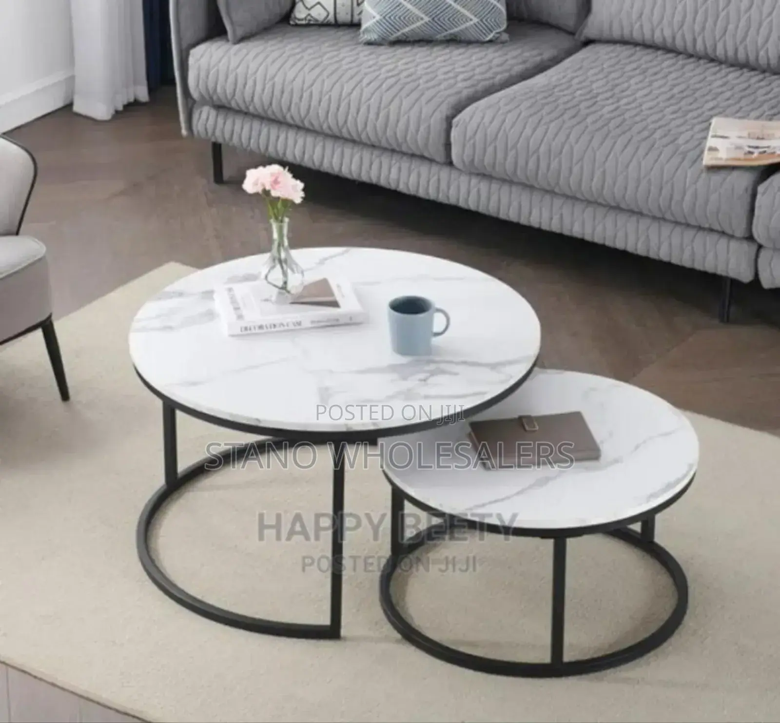 Colour White - Marble Glass Top. Marble Nesting Table.