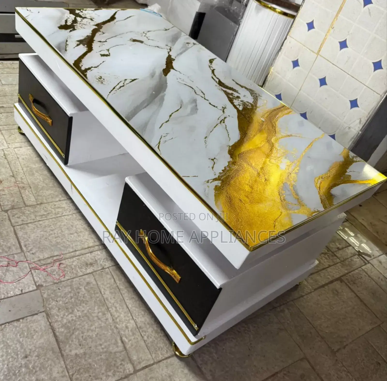 Executive White Coffee Table With Marble Topping