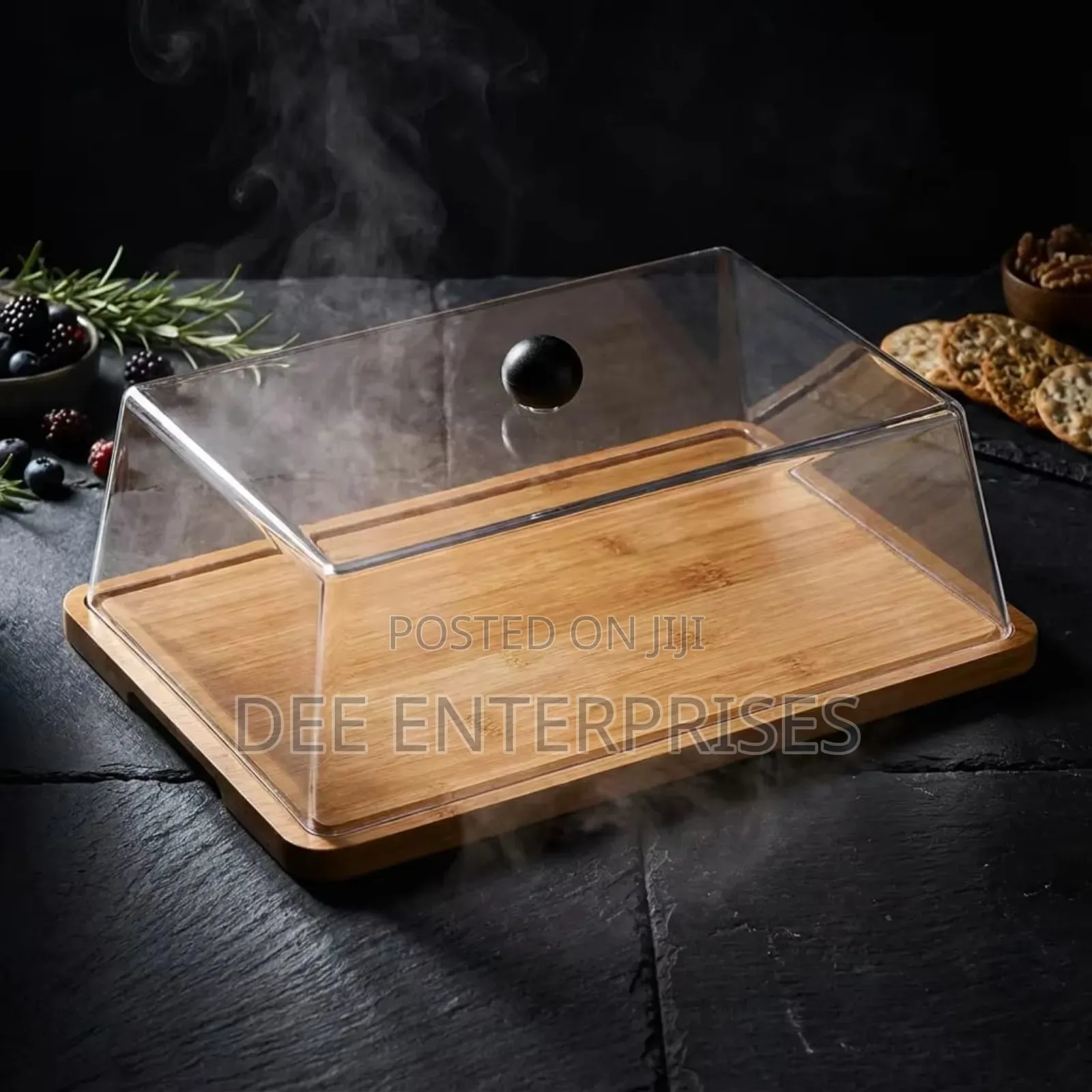35cm Rectangular Bamboo Cake Stands With Acrylic Dome Cover