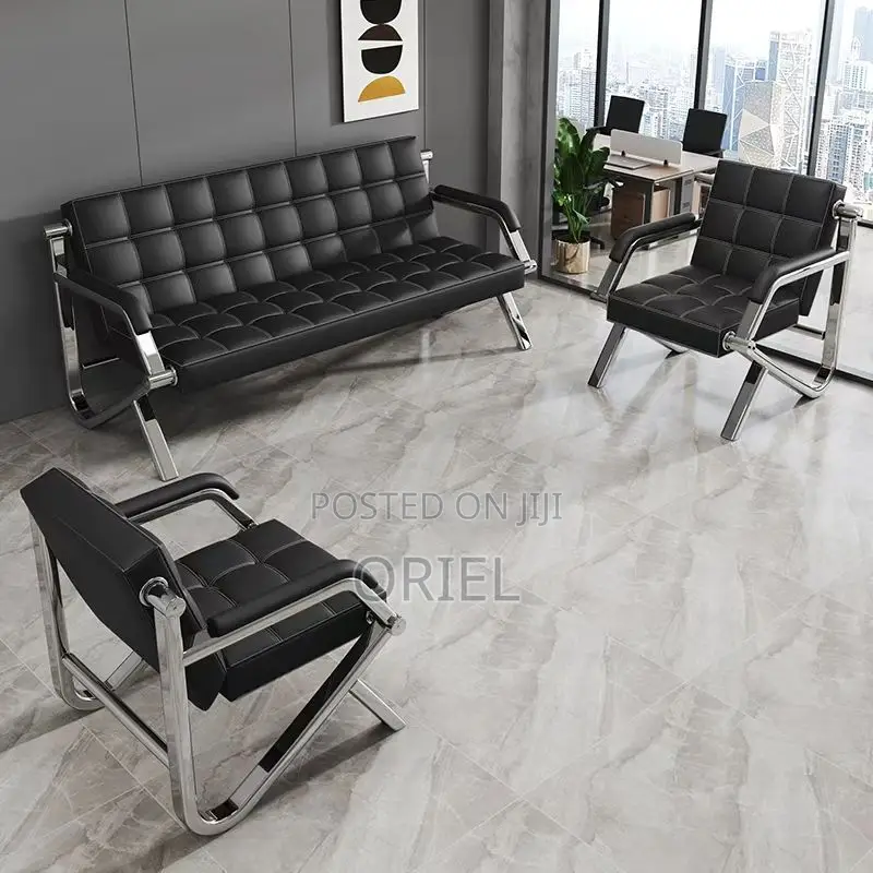 Office Waiting Sofa : Black Faux Executive 5-Seater Office Sofa Set