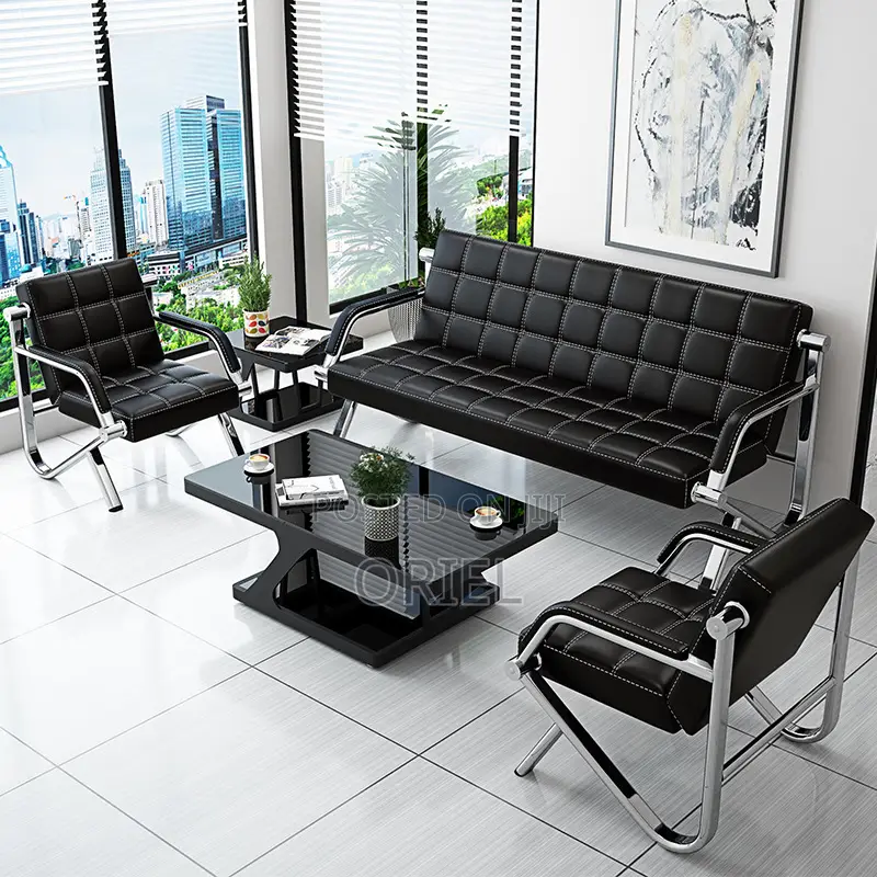 Office Waiting Sofa : Black Faux Executive 5-Seater Office Sofa Set