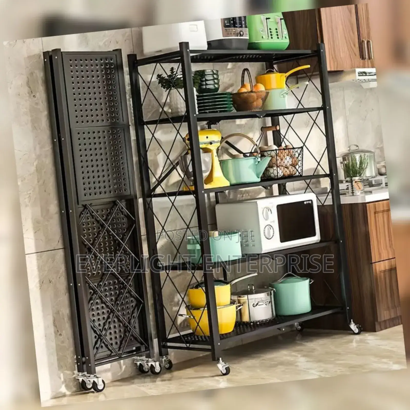 Foldable Multipurpose Rack With Shelves Wheels