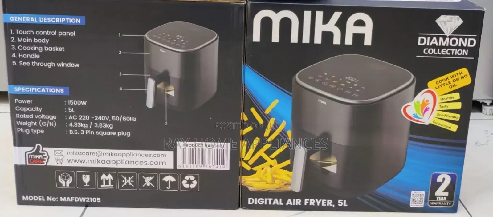 Mika Air Fryer Digital 5l 1500w