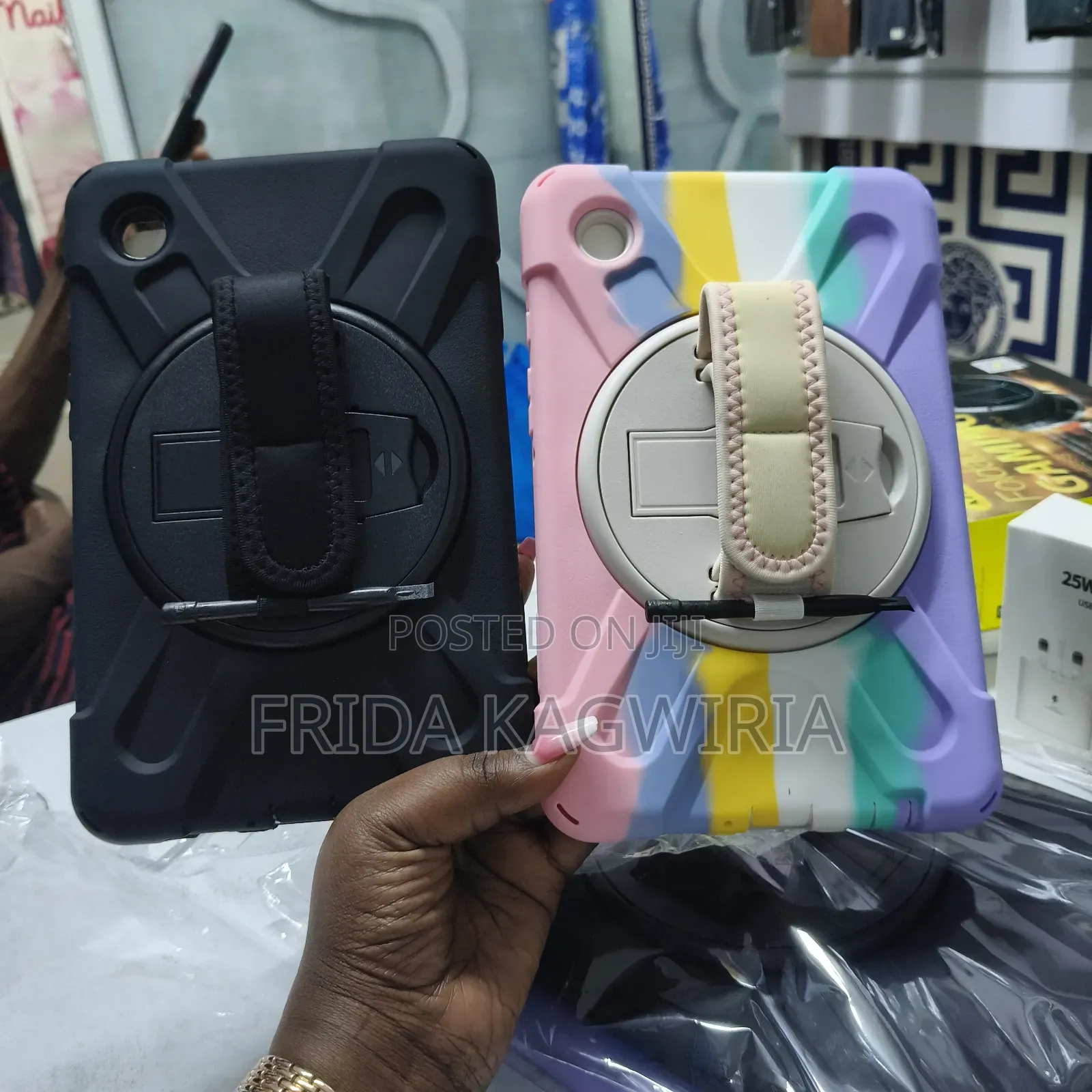 Rugged Shockproof Back Cover For Samsung Tab A9 (Black And Rainbow)