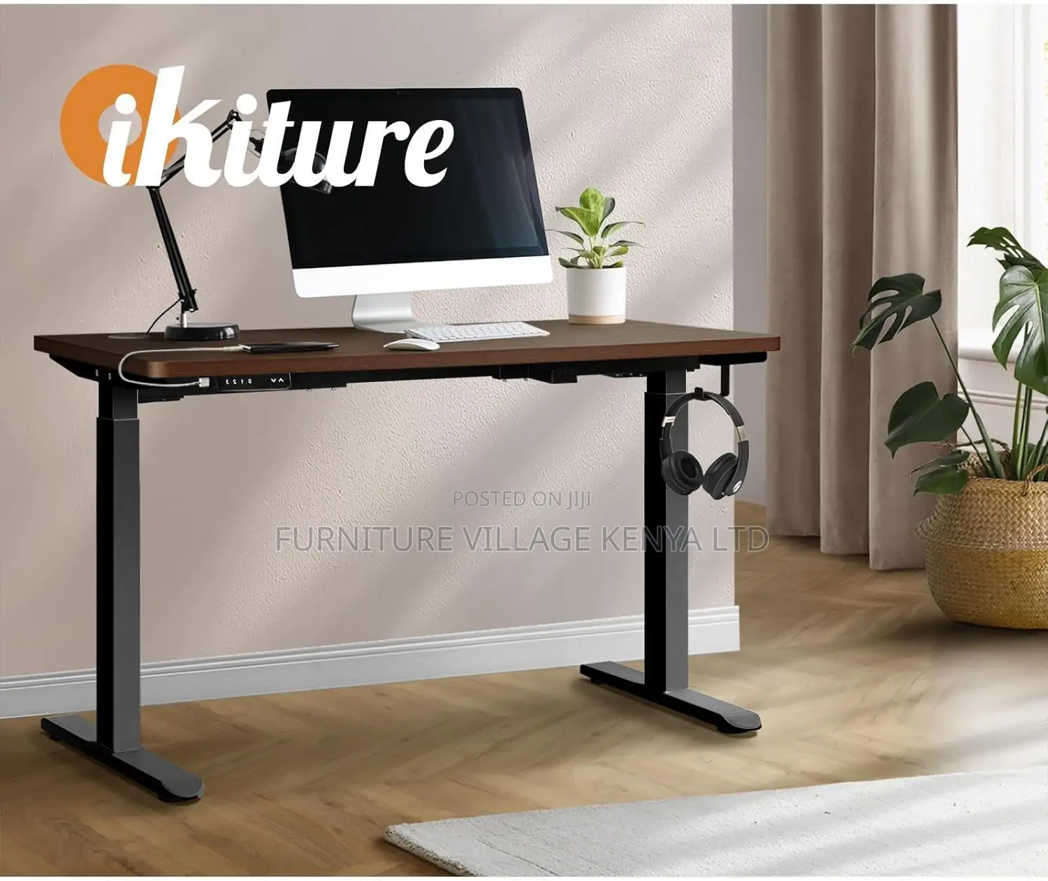 Brown Adjustable Electric Desk With Memory Slots