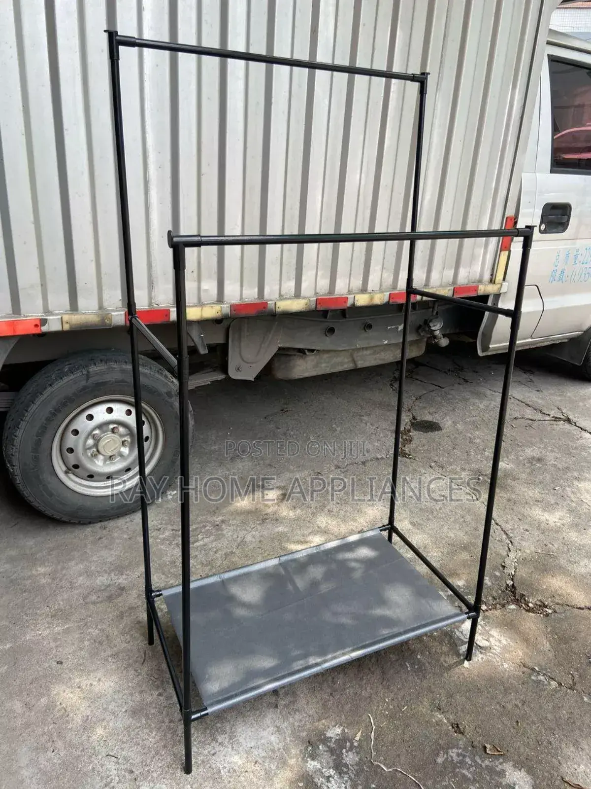 Double Pole Clothing Rack With Lower Storage Shelf for Boxes