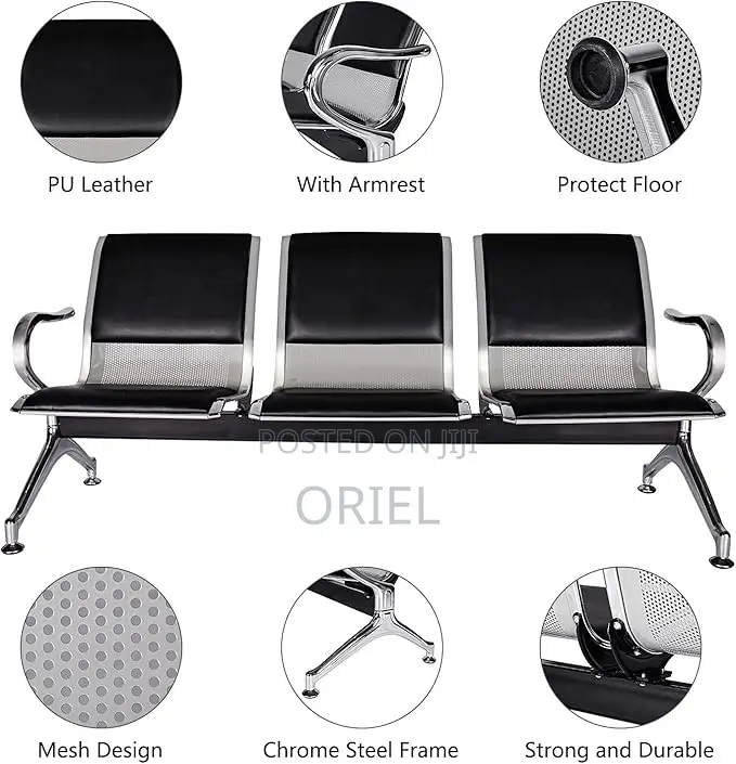 Office Waiting Bench : 3-Seater Office Reception Bench