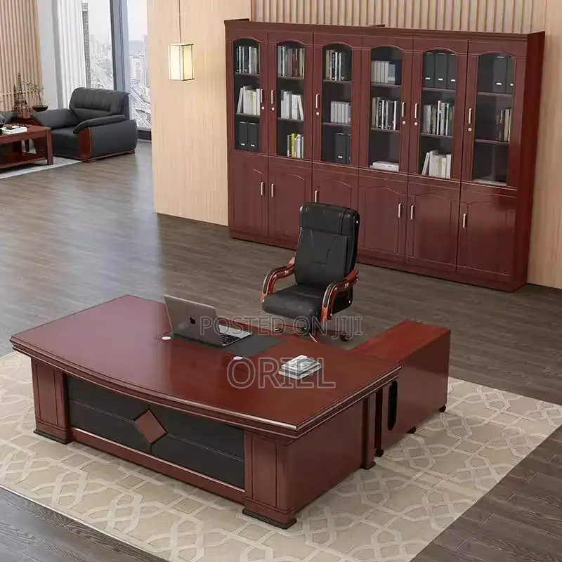Office Desk : Modern L-Shaped Mahogany Executive Desk