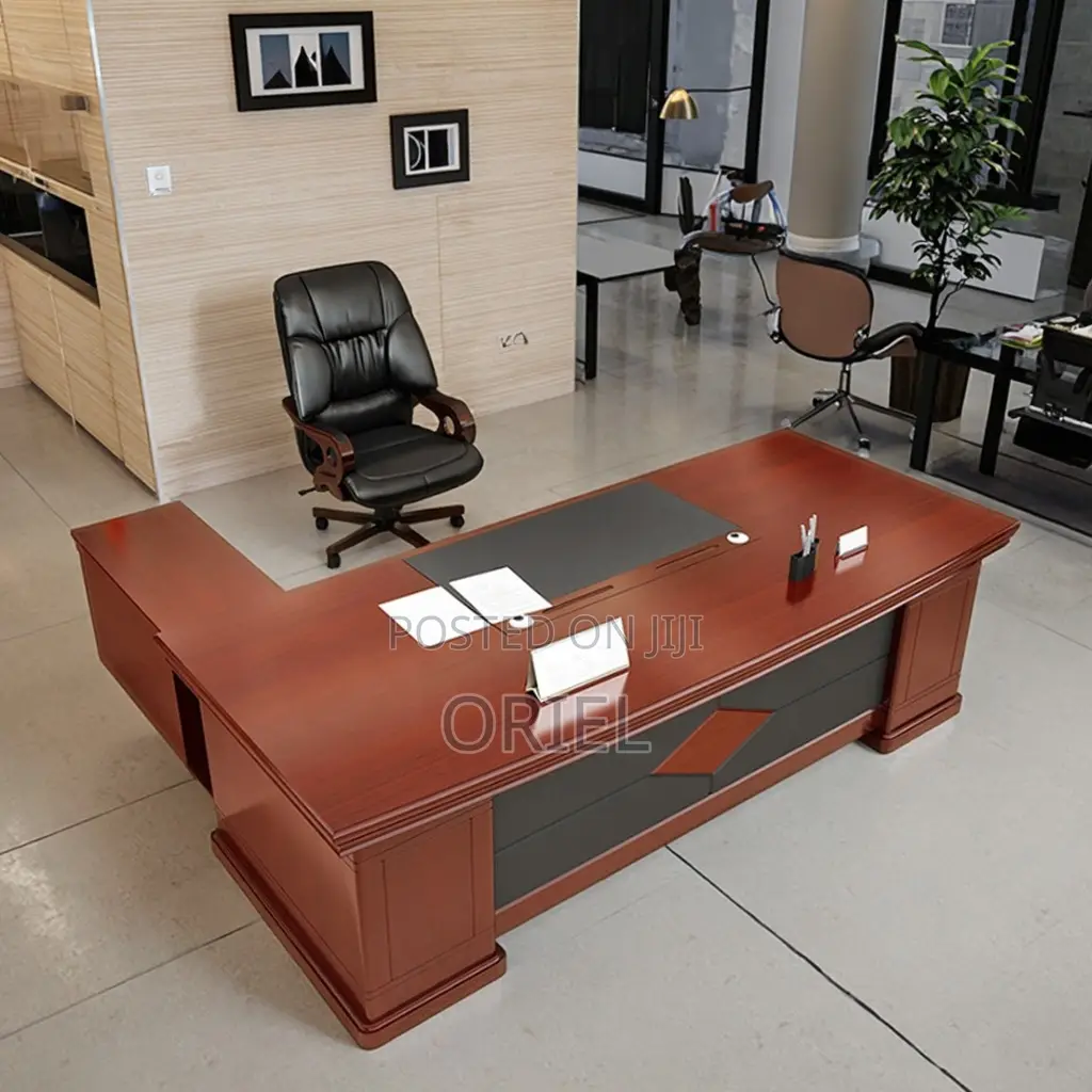 Office Desk : Modern L-Shaped Mahogany Executive Desk