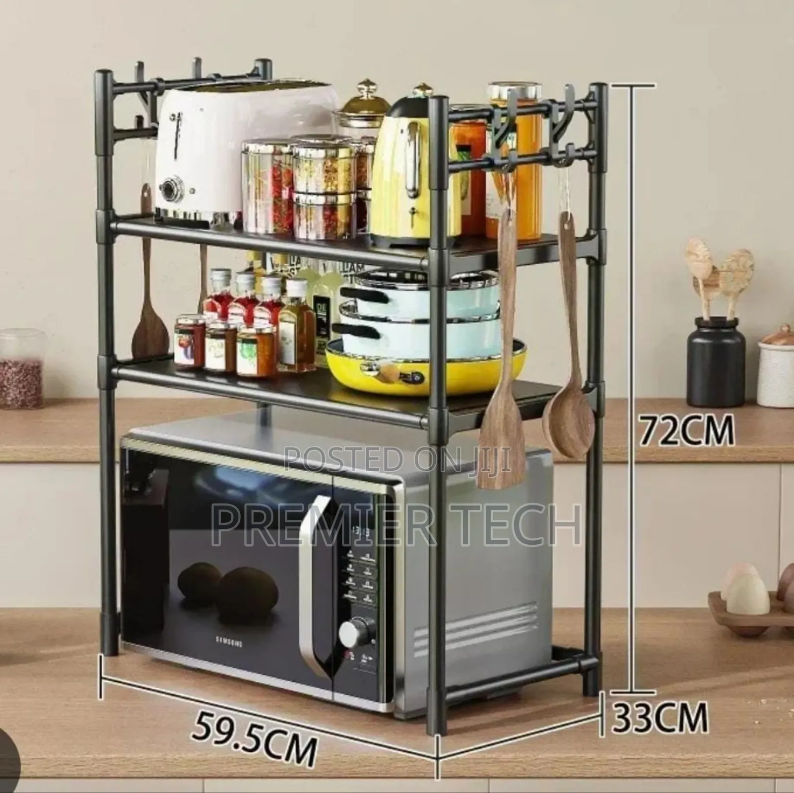 *Metallic 2 Layer Microwave Stand Organizer With Side Hooks