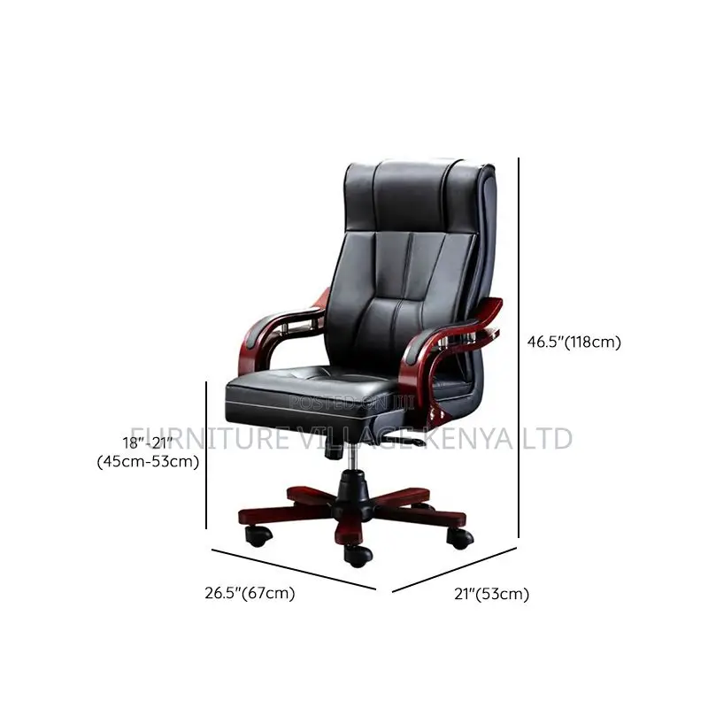 Leather Office Seats| High-back Executive Chair With Wood Base Frame