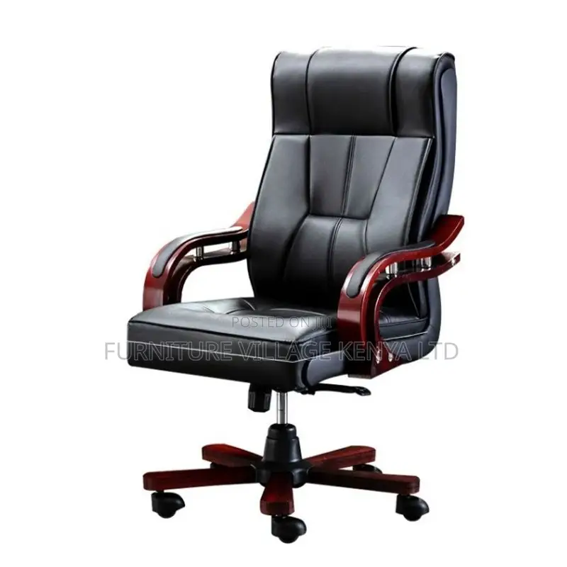 Leather Office Seats| High-back Executive Chair With Wood Base Frame