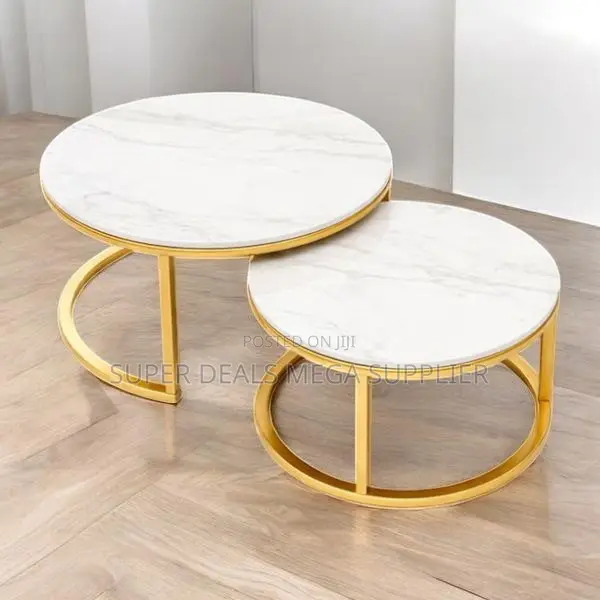 Stylish 2 Piece Round Marble Coffee Table Set