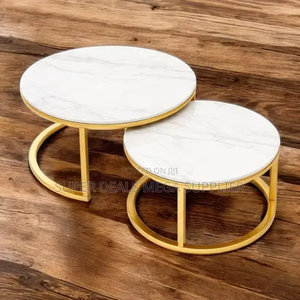 Elegant Gold Frame Marble Nesting Coffee Tables