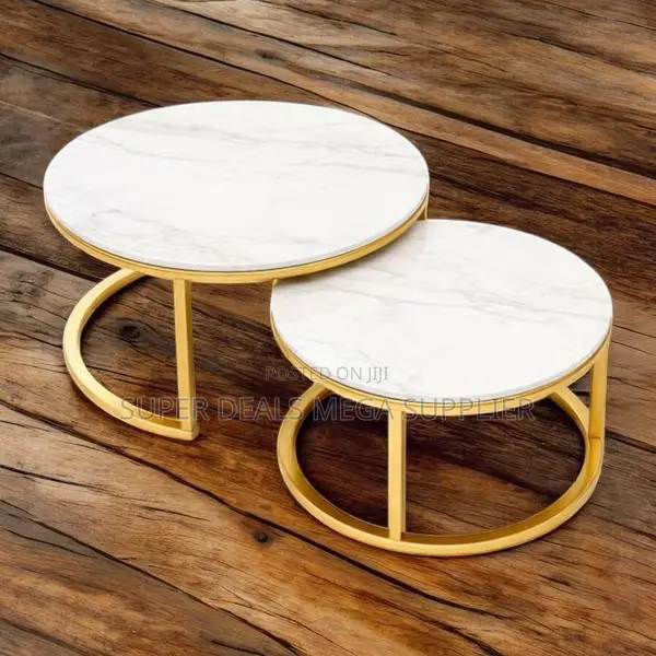 Modern 2 Piece Round Marble Coffee Tables Nesting Set