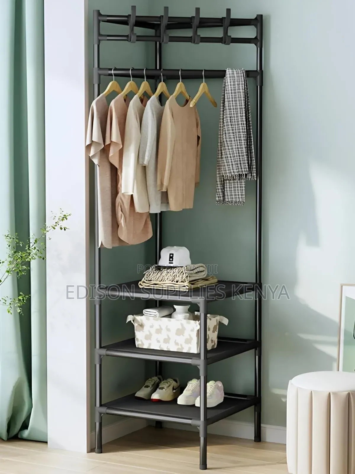 Corner Storage Shelf Coat Rack – 3-Tier Multi-Purpose Organizer