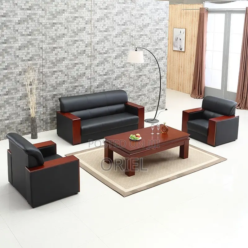 5-Seater Black Leather Executive Office Sofa