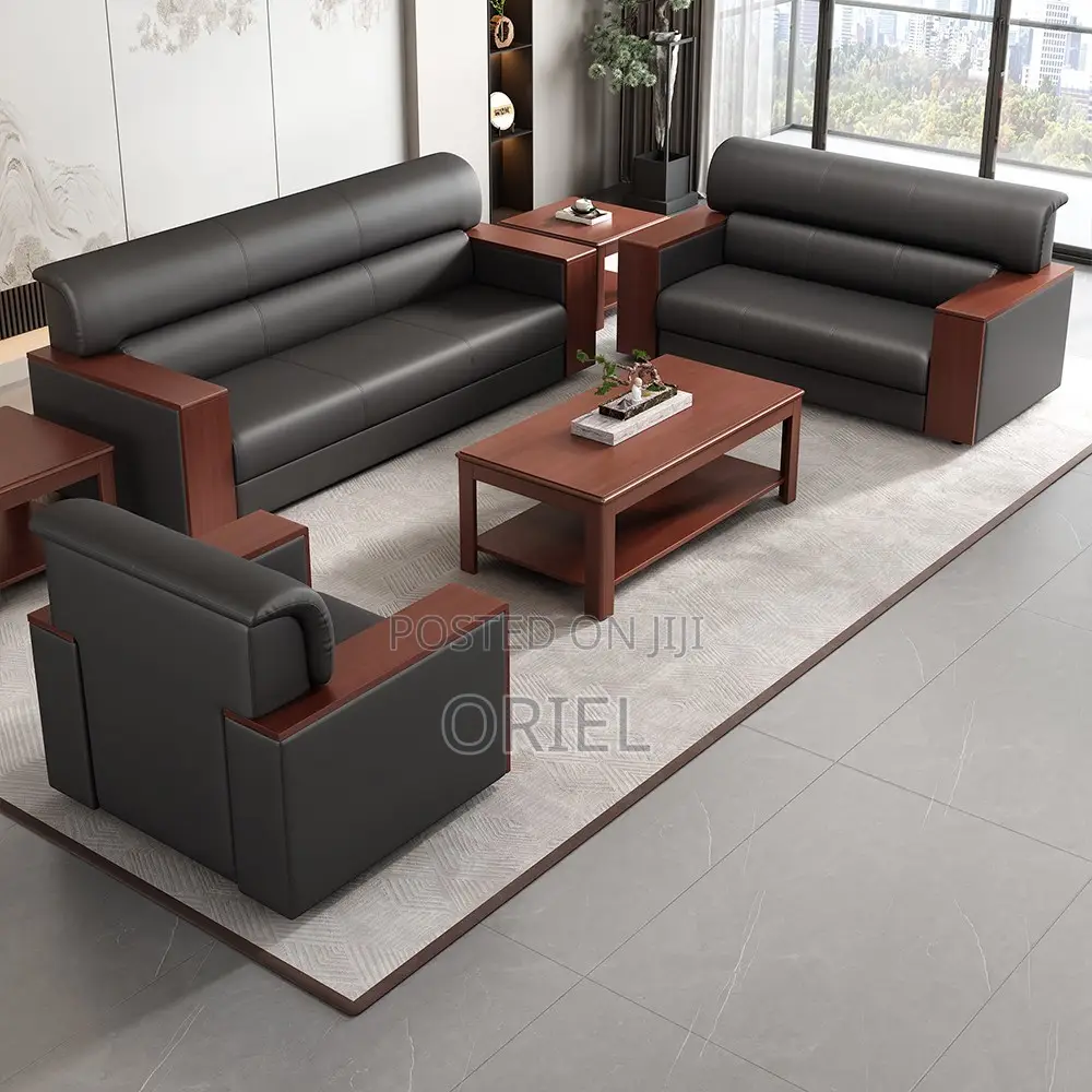 5-Seater Black Leather Executive Office Sofa