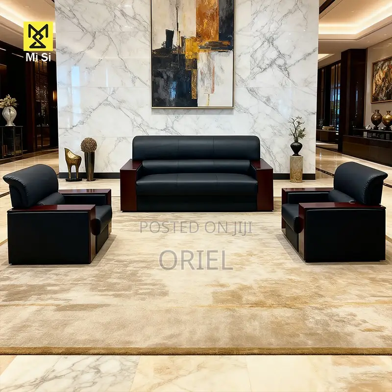 5-Seater Black Leather Executive Office Sofa