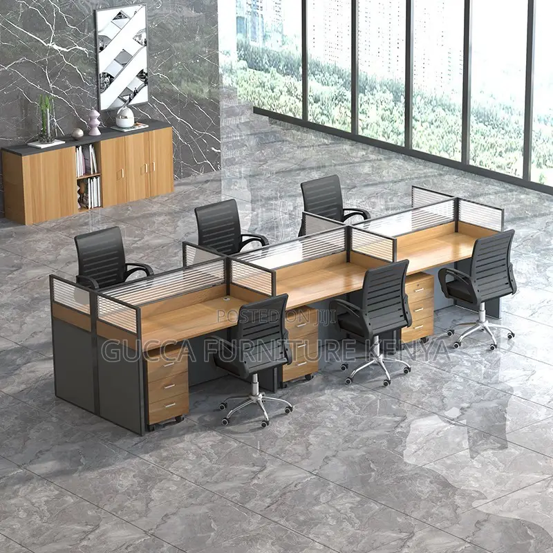 6-way Brown Modular Office Workstation