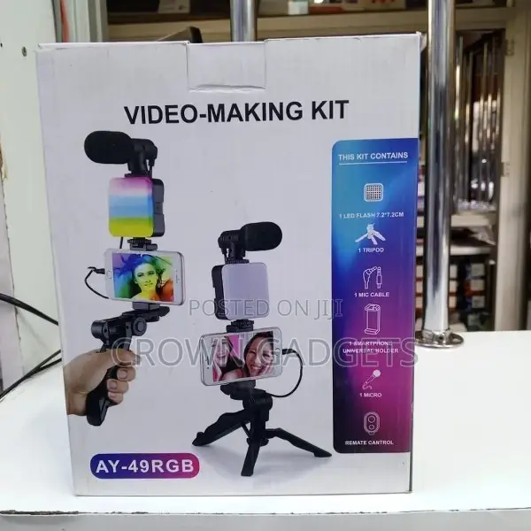 Ay-49 Creator Kit With Stand,Led Light Mini Condenser Microphone