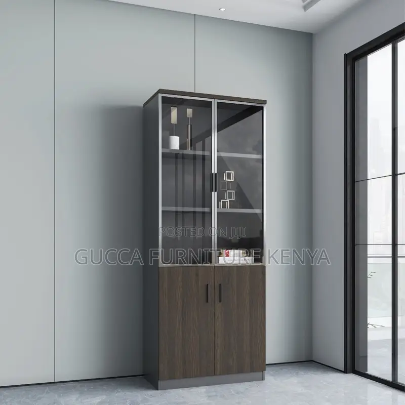 2-door Wooden Half Glass Filling Office Cabinet