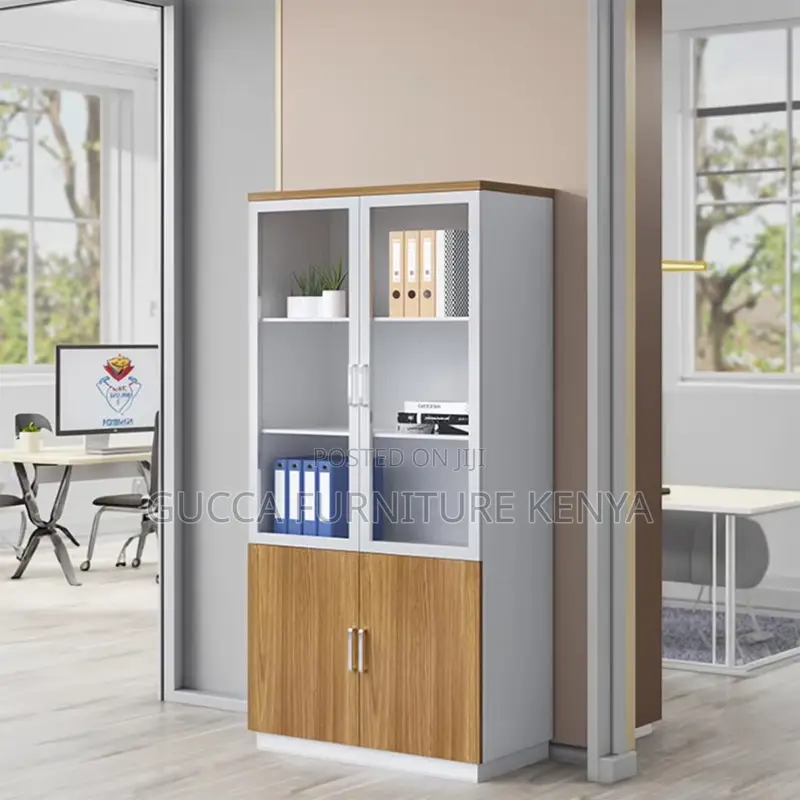 2-door Wooden Half Glass Filling Office Cabinet