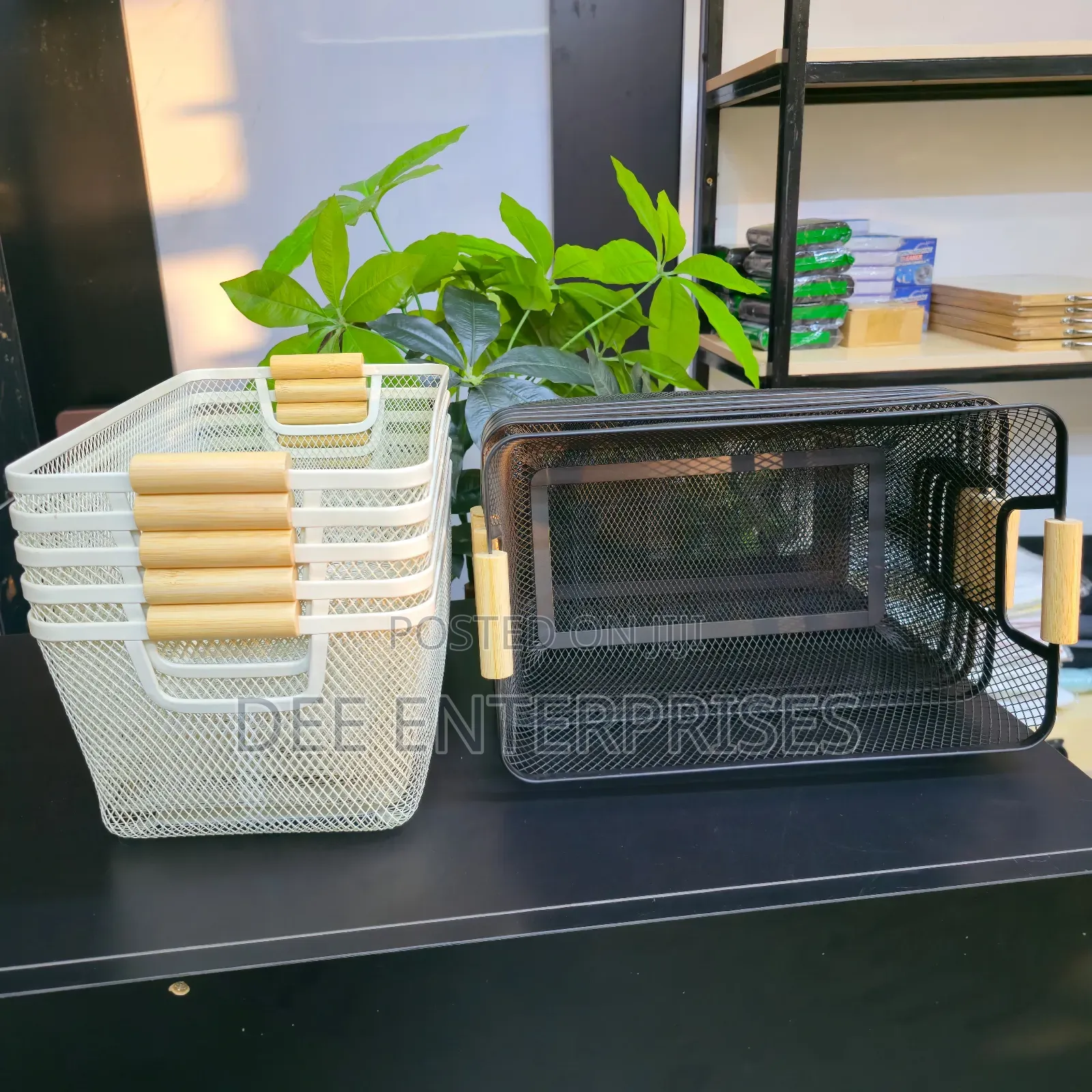 Mesh Storage Basket With Wooden Handle
