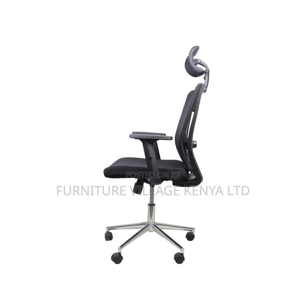 Black Mesh Office Chair ~ Ergonomic Headrest With Chrome Base